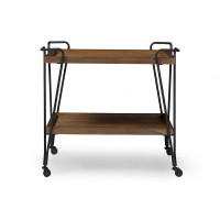 Baxton Studio YLX-9040 Laydon Rustic Distressed Ash Wood Mobile Serving Bar Cart